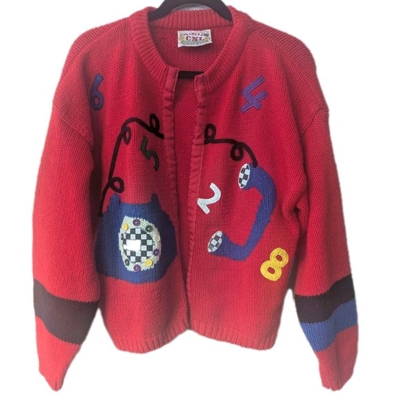 Cherry Stix Ltd Sweaters - Women Large Rotary Phone Cardigan "Cherry Stix Ltd" Novelty Numbers Frizzle